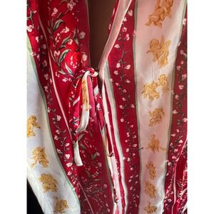Vintage Victorias Secret Gold Label Cherub Floral Stripe Robe Red White P/S